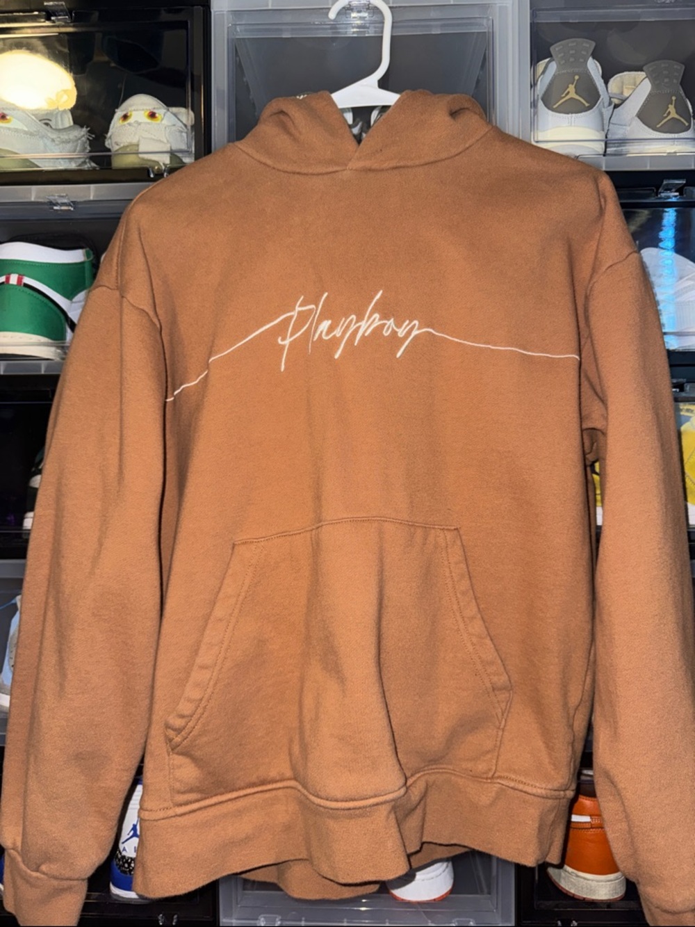 PLAYBOY Brown Hoodie with White Script Logo